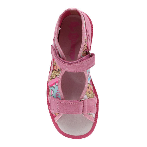 Dětské profylaktické bačkůrky s motivem barbie s pásky na suchý zip