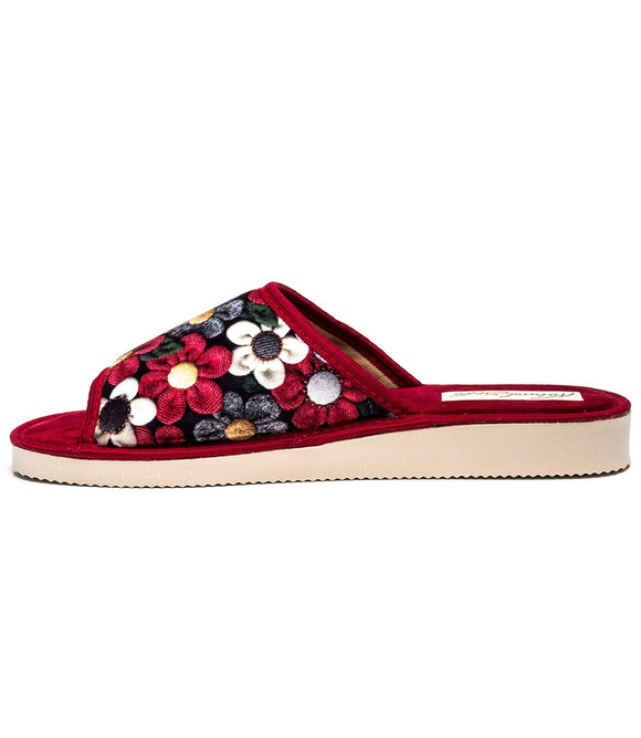 Dámské domácí pantofle s otevřenou špičkou s květinami