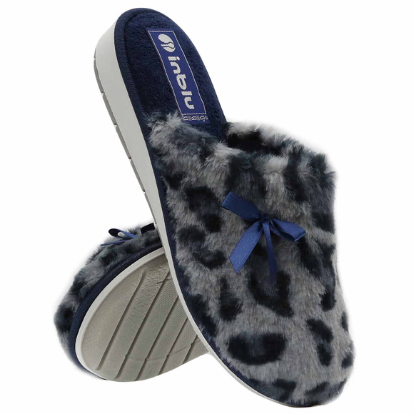 Dámské pantofle teplá domácí obuv s leopardím potiskem mašle