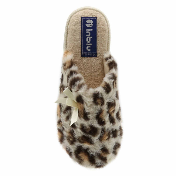 Dámské pantofle teplá domácí obuv s leopardím potiskem mašle