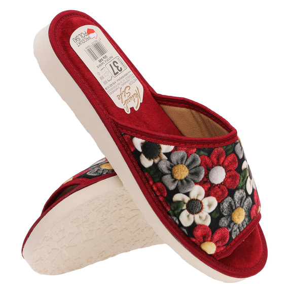 Dámské domácí pantofle s otevřenou špičkou s květinami