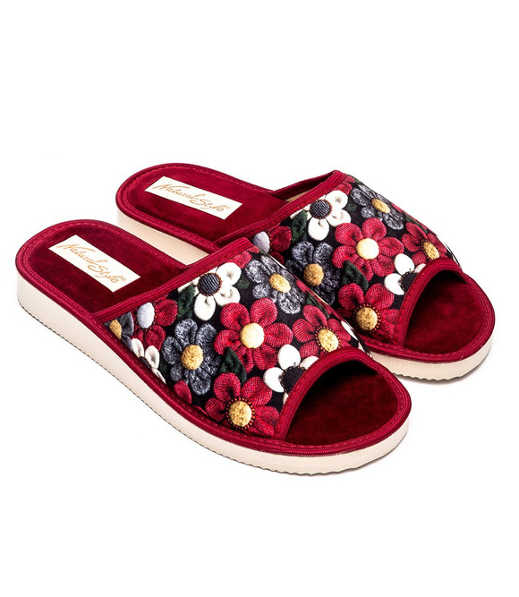 Dámské domácí pantofle s otevřenou špičkou s květinami