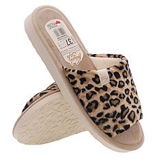 Dámské domácí pantofle s otevřenou špičkou s leopardím vzorem